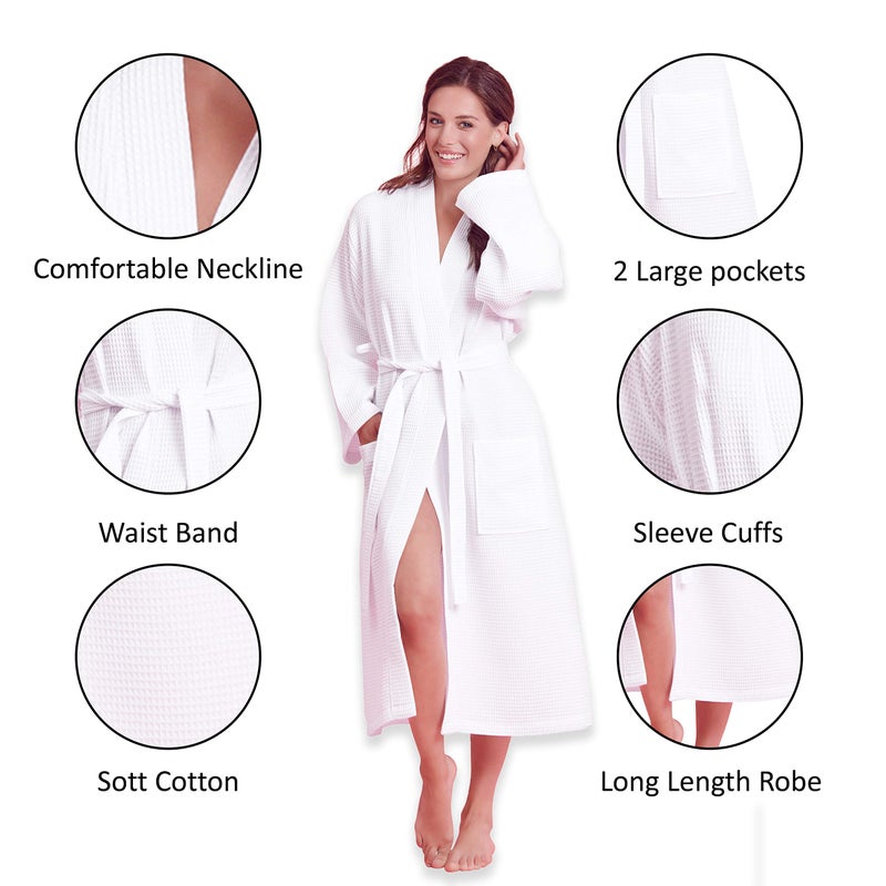 Soft Touch Linen- Luxurious Robe Soft- Absorbent Lightweight- Long Kimono Waffle Spa Bathrobe for Women, (White, Large) - Image 5